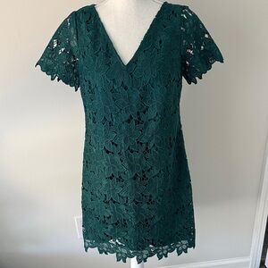 Ann Taylor Factory Holiday Green Lace Short Sleeve Dress Size 6P